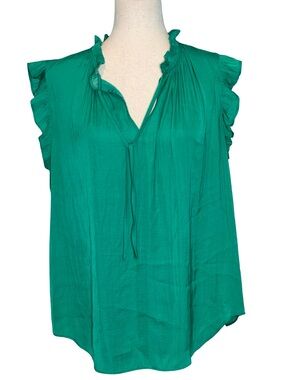 Sleeveless Ruffle Tie-Neck Blouse in Emerald Green